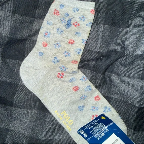 POLO Ralph Lauren Light Gray Floral Socks Vintage - Picture 6 of 9